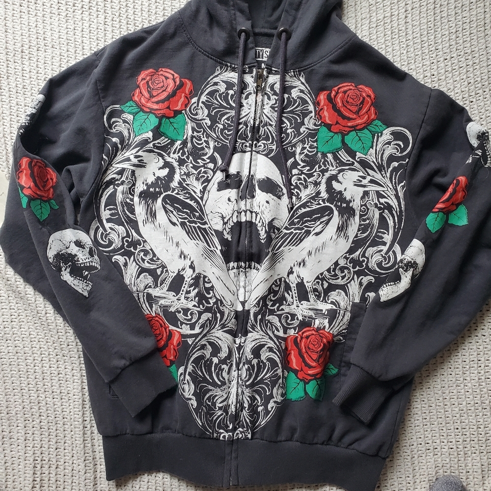 y2k inspired skull graphic full zip hoodie size Medium - Picture 2 of 7